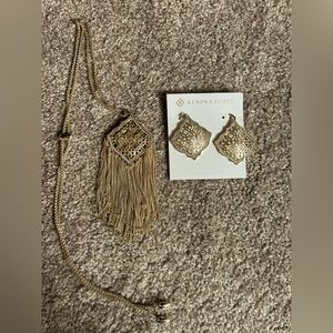 Kendra Scott Gold Filigree Tassel Necklace and Earrings Set